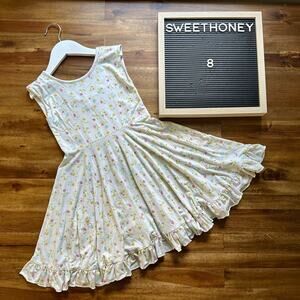 SweetHoney OG Cream Dainty Floral Sleeveless Rayon Ballerina Knit Ruffle Dress 8